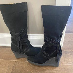Aldo Fur Lined Black Suede Wedge Boots Sz 8